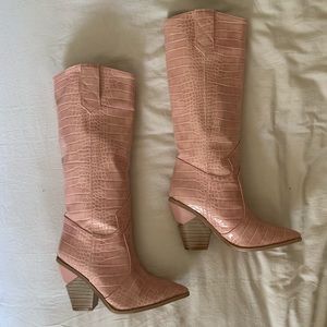 Pink crocodile boots
